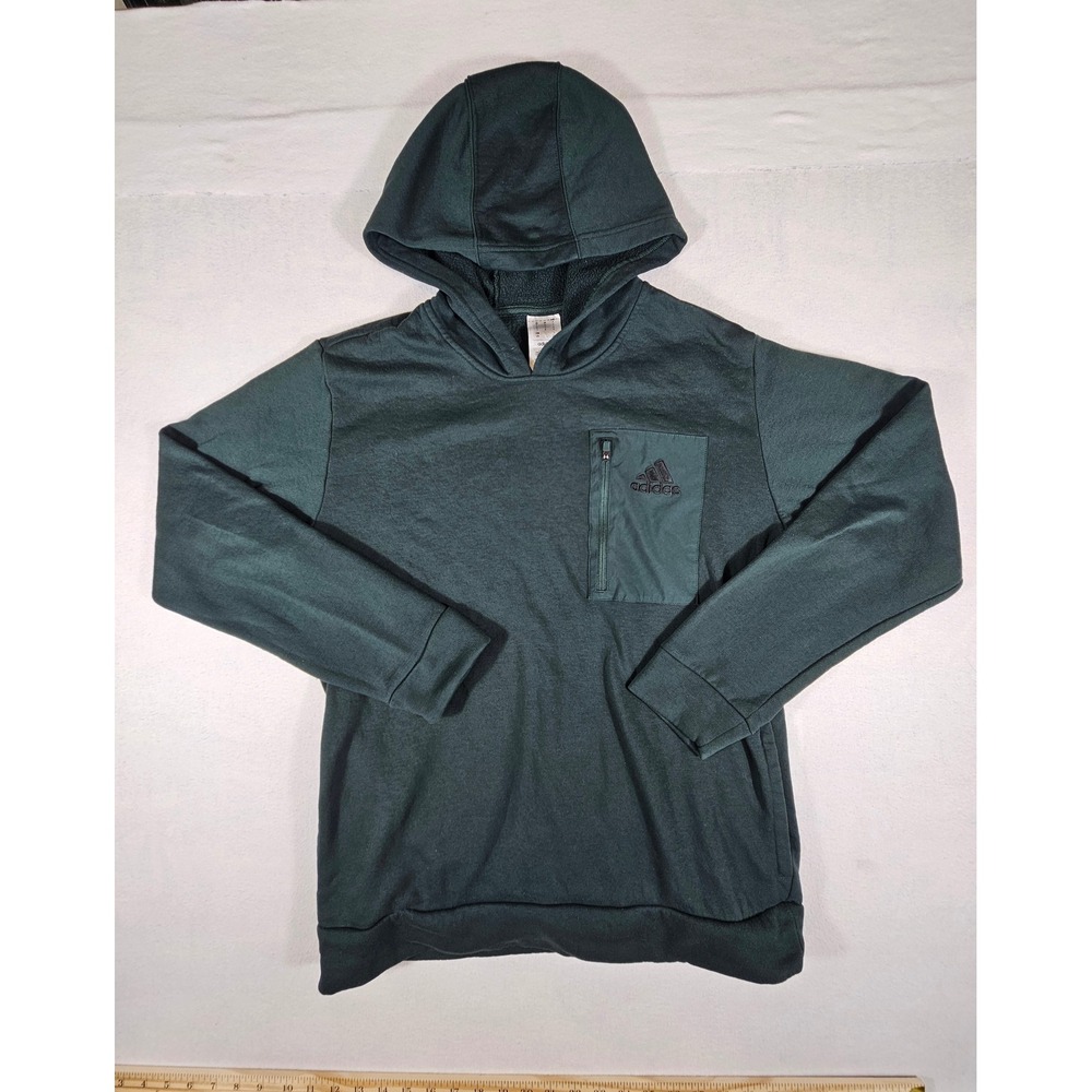 Adidas Mens Forest Green Fleece Hoodie Zip Chest Pocket Logo Pullover Large